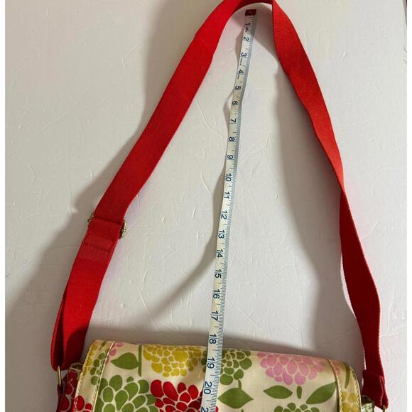 BODEN Snap Satchel Cross Body hobo Pink/Red Flower PVC Coated Cotton BOHO HIPPIE